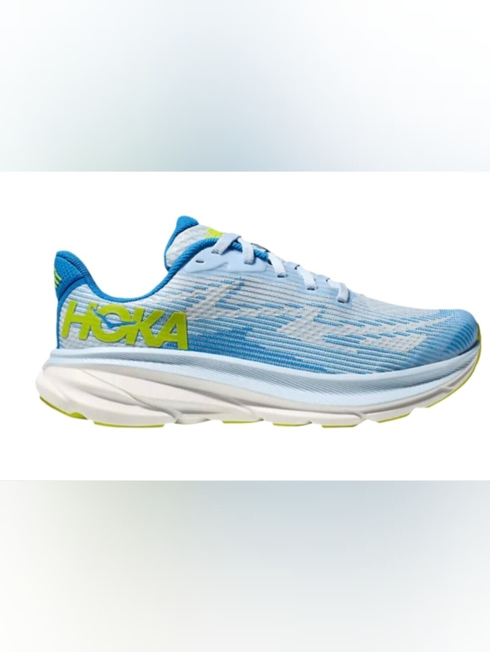HOKA Sneakers Light Blue Running Shoe with Lime Accents